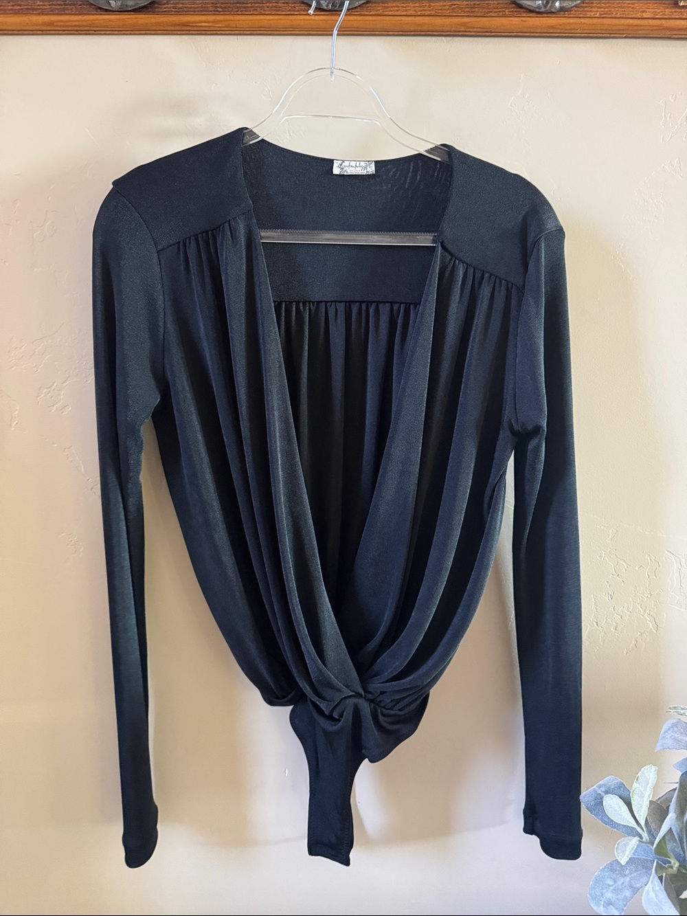 Free People Black Draped-Front Bodysuit